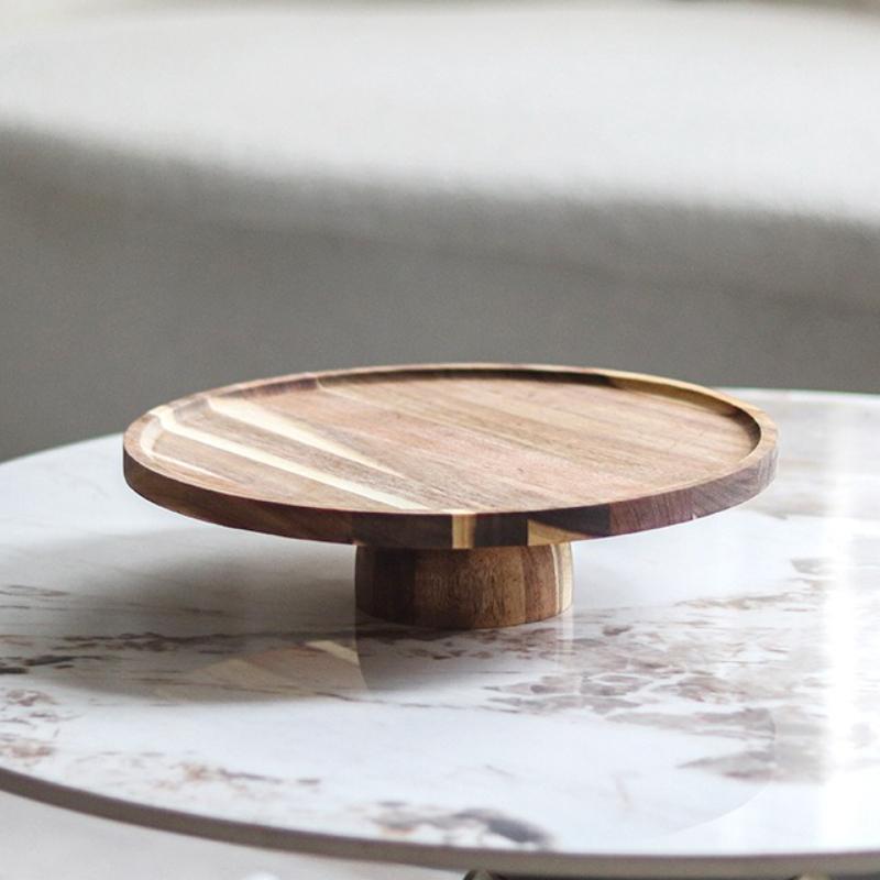 Solid Wood Fruit Bowl Tall Footed Food Cup Cakes Snack Plates Candy Dessert Circular Dinner Plate Kitchen Tableware Decor Dish