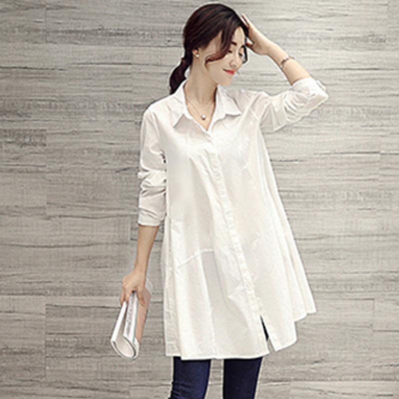 Oversized Shirts and Blouses Korean Fashion Women Spring Summer Loose Long Sleeve White Shirts Women Casual Midi Blouse