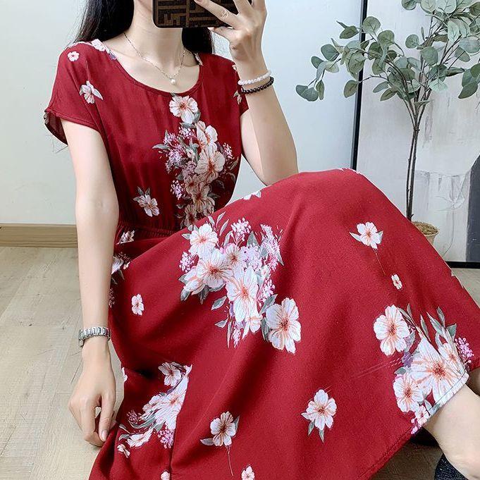 Свободное и обтягивающее хлопково-шелковое платье с короткими рукавами для летней — фото 4