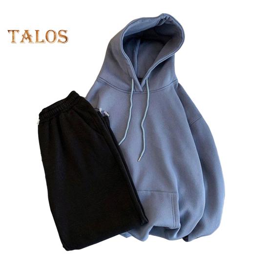 

2 шт./компл. мужской спортивный костюм с капюшоном, длинным рукавом, толстовка с завязками, большими карманами, однотонные спортивные штаны, комплект, универсальный стиль, спортивная одежда XL синий