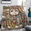 1Pc Lucky Cat Art Print Flannel Blanket High Quality Warm Comfortable Cover for All Seasons Perfect for Gifts Home Decor