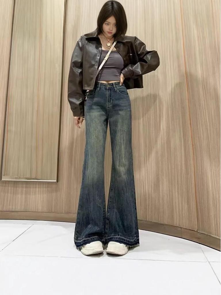 Leicht Mollige Damen Retro Weitbeinige Übergröße Schlagjeans für Herbst/Winter