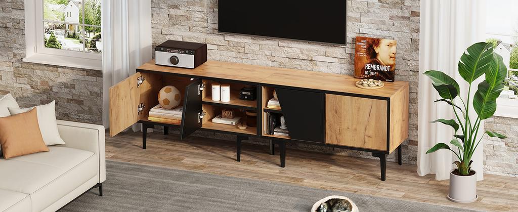 160 x 36.5 x 45 cm TV Cabinet Living Room with 4 Compartments, 7 Legs, in Modern Minimalist Design, Suitable for 65-Inch TVs, Natural Wood Color