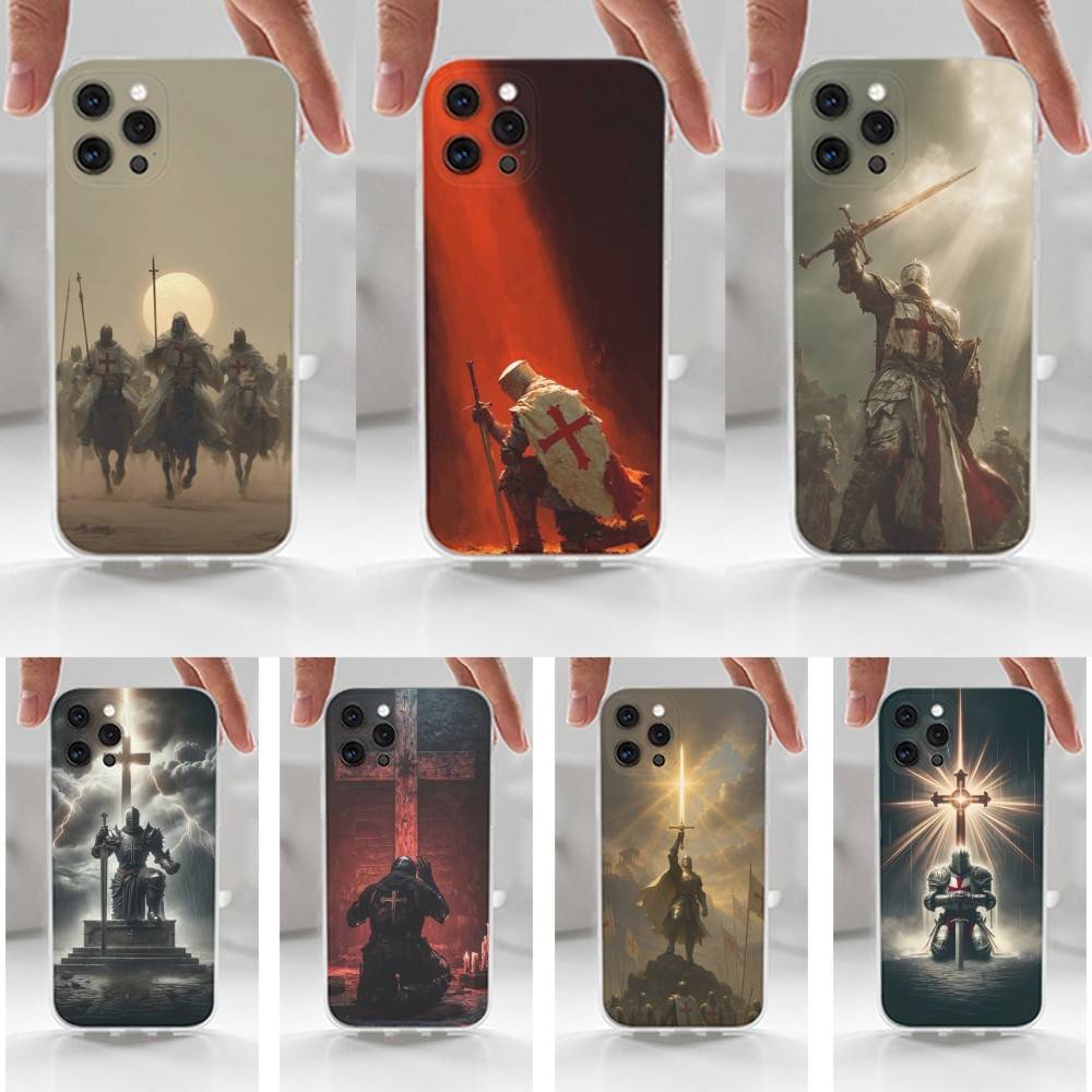 Crusaders Belief Knight Phone Case For iPhone,14,13,XR,SE,12,15,Pro,Max,Plus,11,17,16,X,XS,Mini Transparent Soft Cover