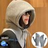 Winter Balaclava Hats Knitted Hooded Caps Women Korean Style Outdoor Warmer Drawstring Hats One-piece Neck Collar Beanies Cap