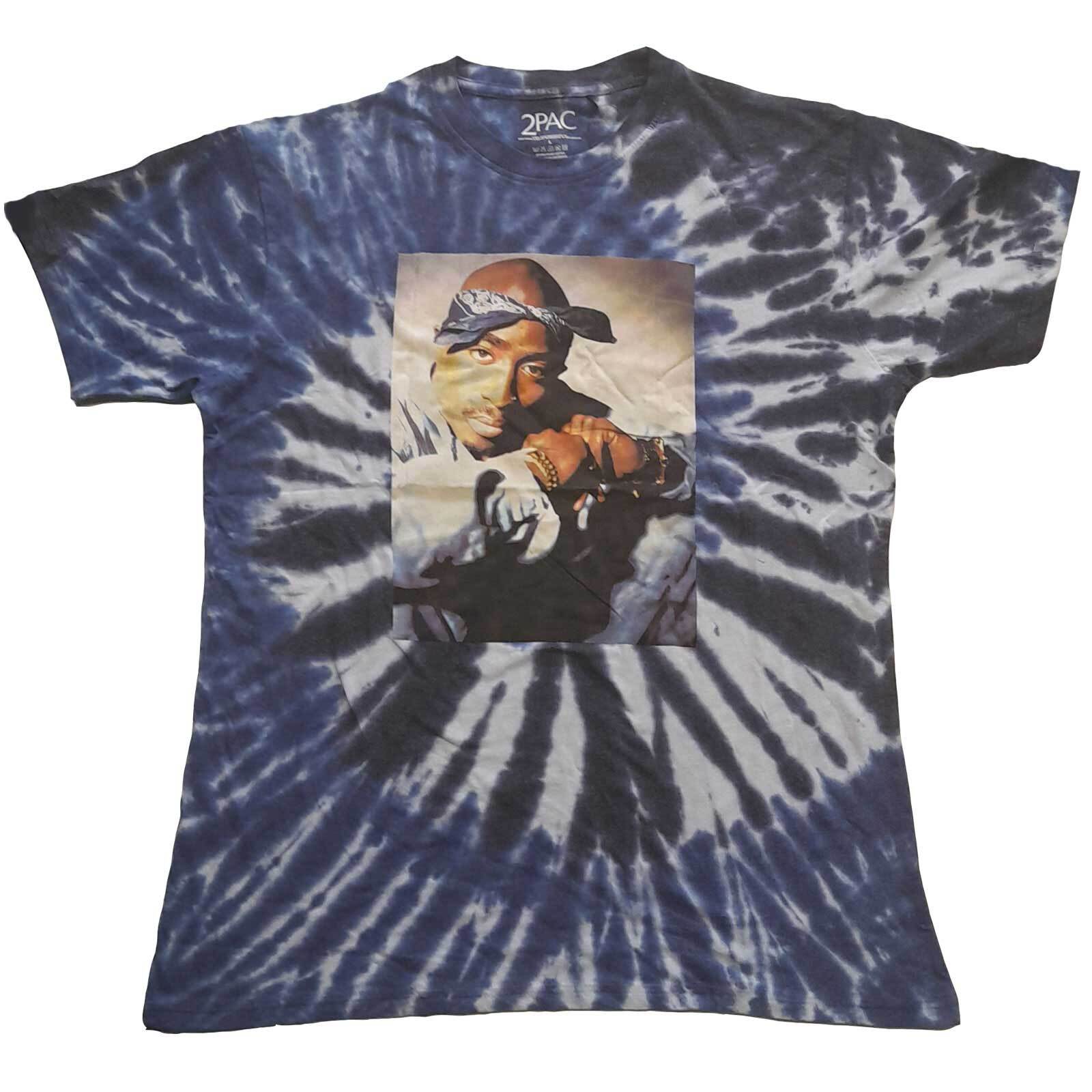 Tupac Unisex T-Shirt Blue Photo Swirl Wash Collection M