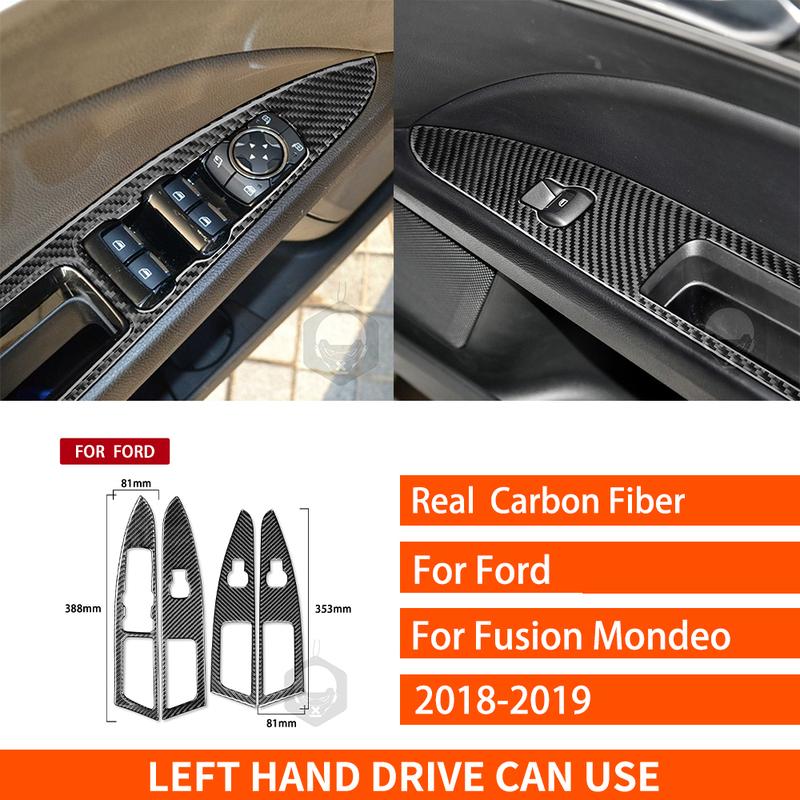 For Ford Mondeo Fusion 2013- Real Carbon Fiber Stickers Door Window Lift Control Panel Car Accessories Interior Decorative
