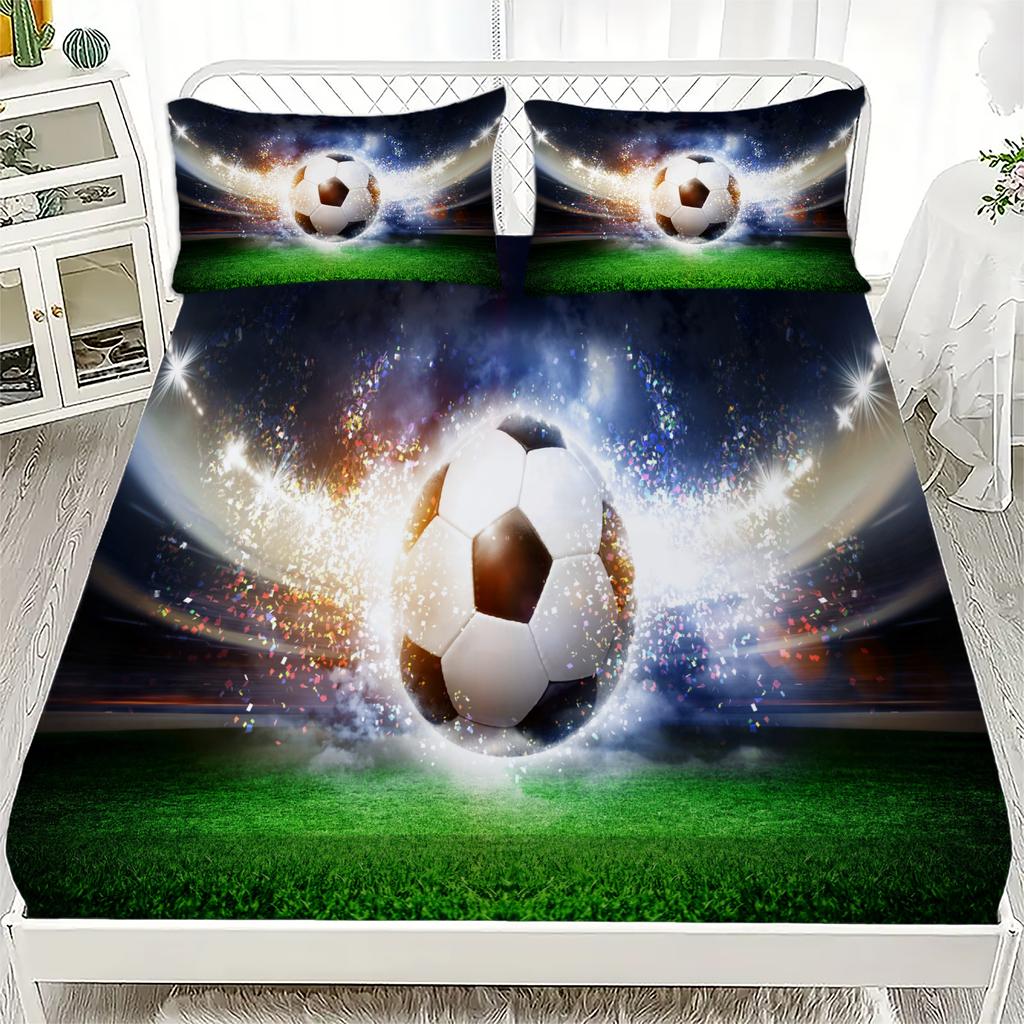 3D Football Soccer Bedding Printed Fitted Sheets With Elastic Mattress Cover And Pillowcase Custom 150x200cm Boy Kids Decor