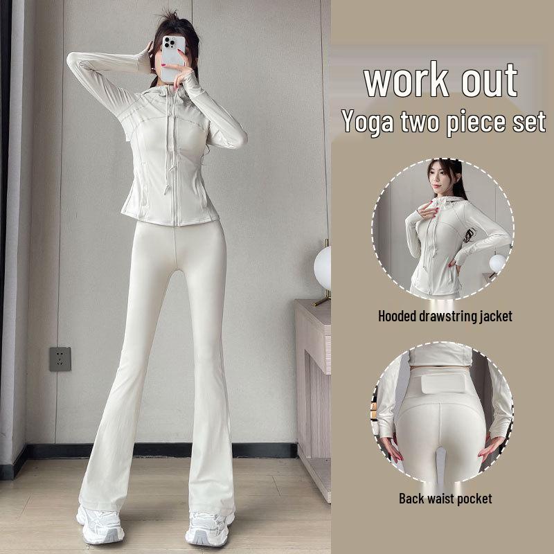 Damen 2024 Tanz-Fitness-Set: Sportjacke, Yoga-Weste & Micro Flare Hose