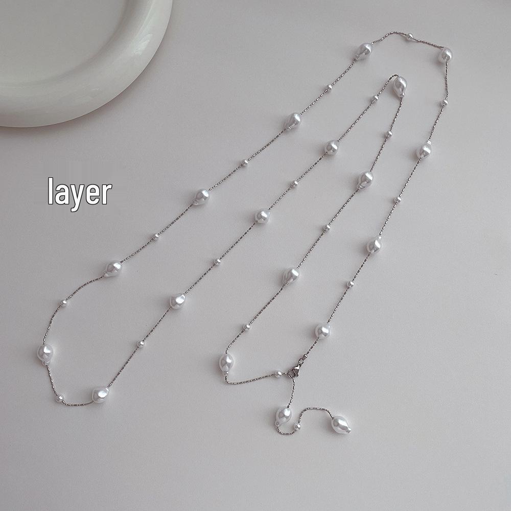 Elegant Baroque Pearl Long Necklace – Versatile, Light Luxury Clavicle Chain for Women