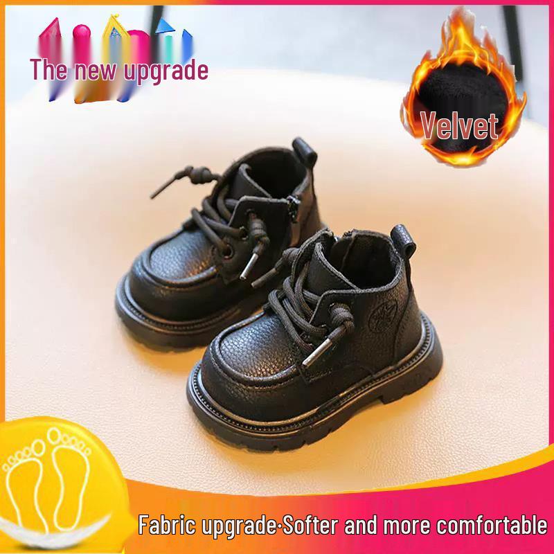 Children's Yellow Leather Martin Boots: Soft Sole Autumn/Winter Toddler Walking Shoes for Boys and Girls.