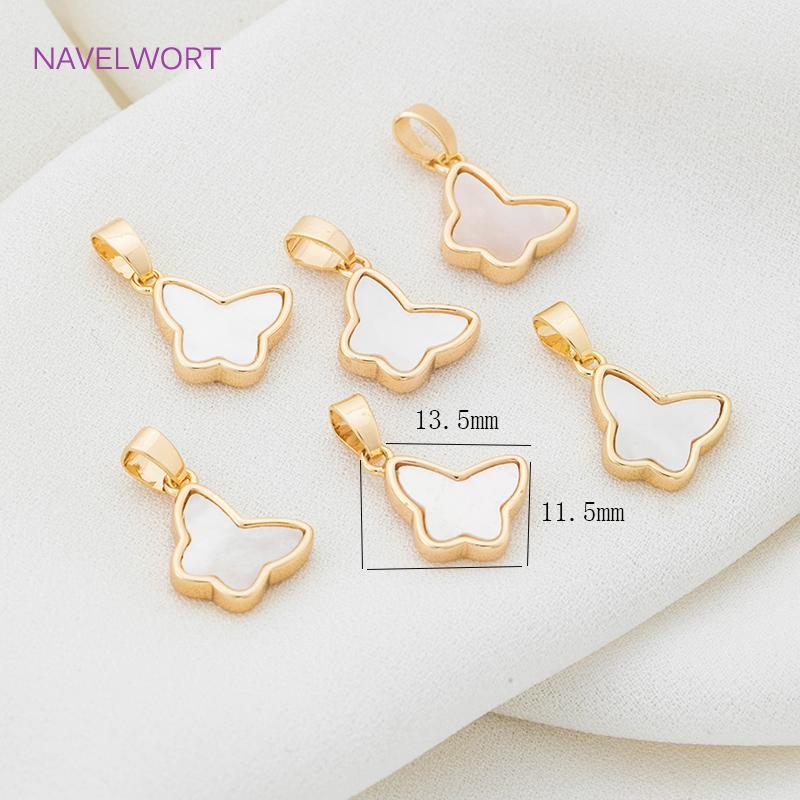 Wholesale 18k Gold Plated Brass Heart/Butterfly Pendants Charms,Natural Shell Charms For Jewelry Making,DIY Necklace Accessories