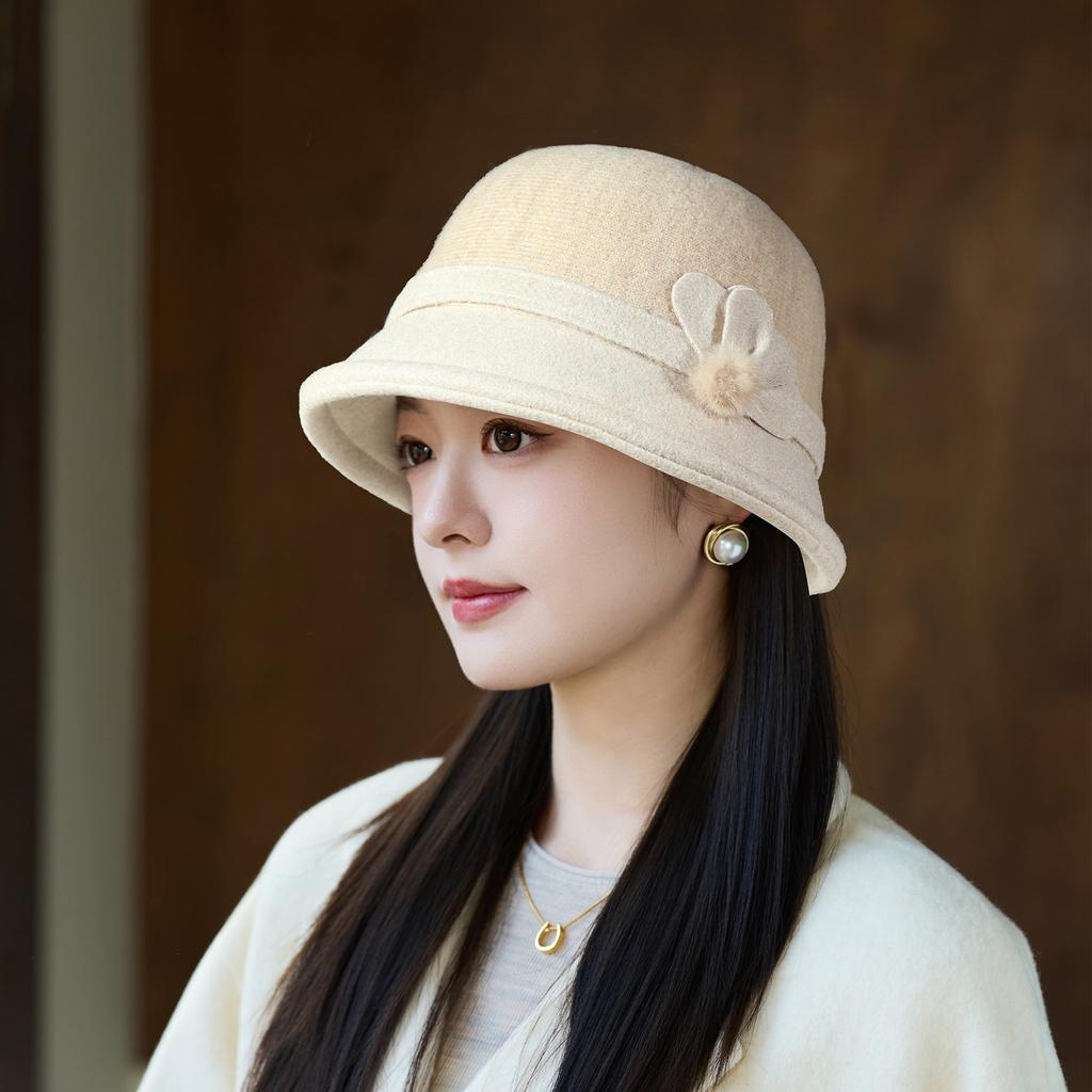 Custom New Arrival Woolen Autumn Winter Bucket Hat, Women's Hat Warm Thickened Knitted Cap