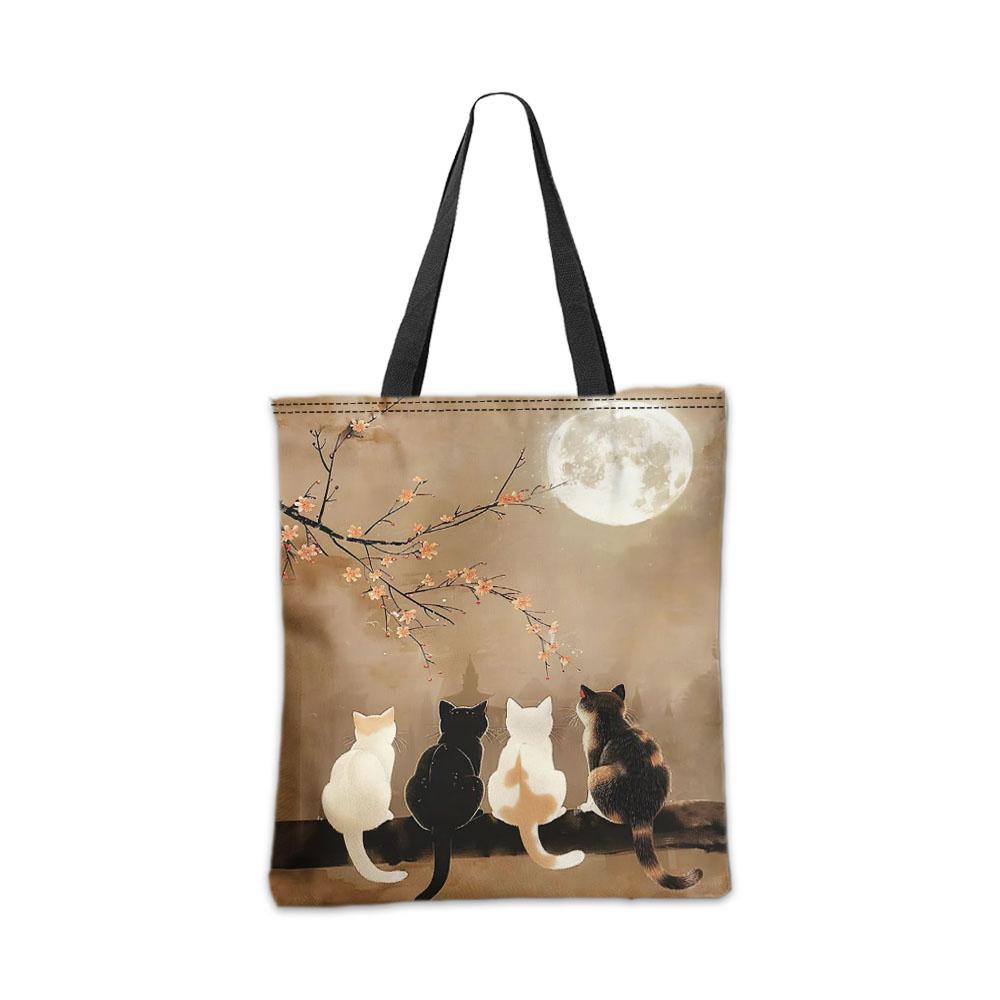 Chic Kitten Moon and Cat Shoulder Bag And Makeup Bag Reusable Shopping Bags Chic Cosmetic Pouch Handbag Women's Daily Use