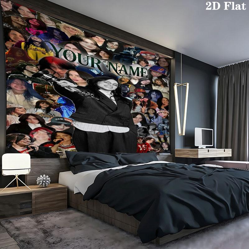 Arazzo da Parete con Nome Personalizzato Billie Eilish Appeso Estetico alla Parete Coperta in Tessuto Stampato Arazzi Decorativi per Camera da Letto Soggiorno Decorazioni per la Casa