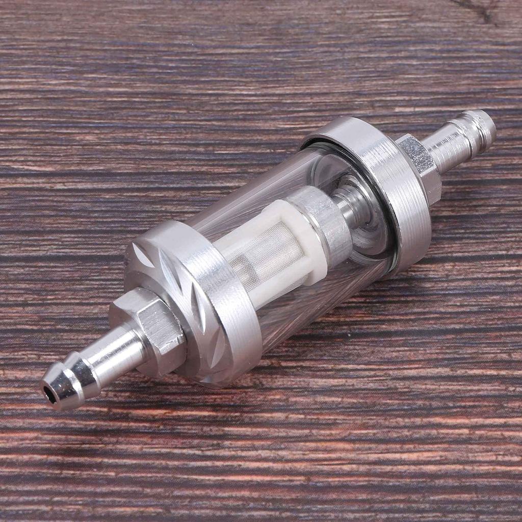Swagell Chrome Glass Fuel Gasoline Crude Engine Inline Filter 5/16" 8mm Silver Motorcycle