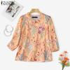 ZANZEA Women Casual Round Neck 3/4 Sleeve Loose Print Blouse