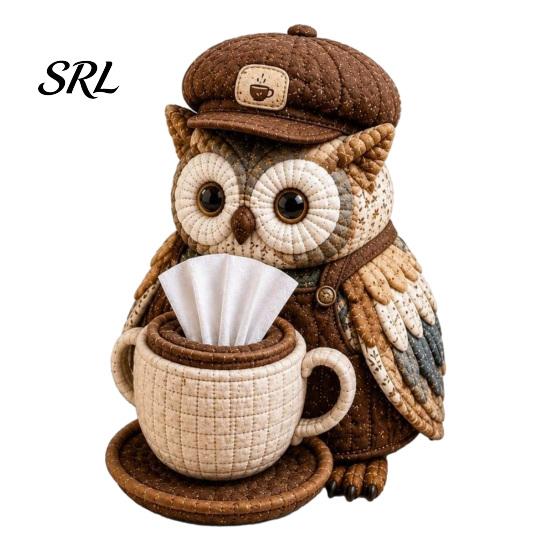 Patchwork Craft Kit DIY Tissue Box Cover Kit, Owl Shape, Soft Textures Woodland Animal Decor Sewing Handmade for Handicraft Enthusiast Beginners