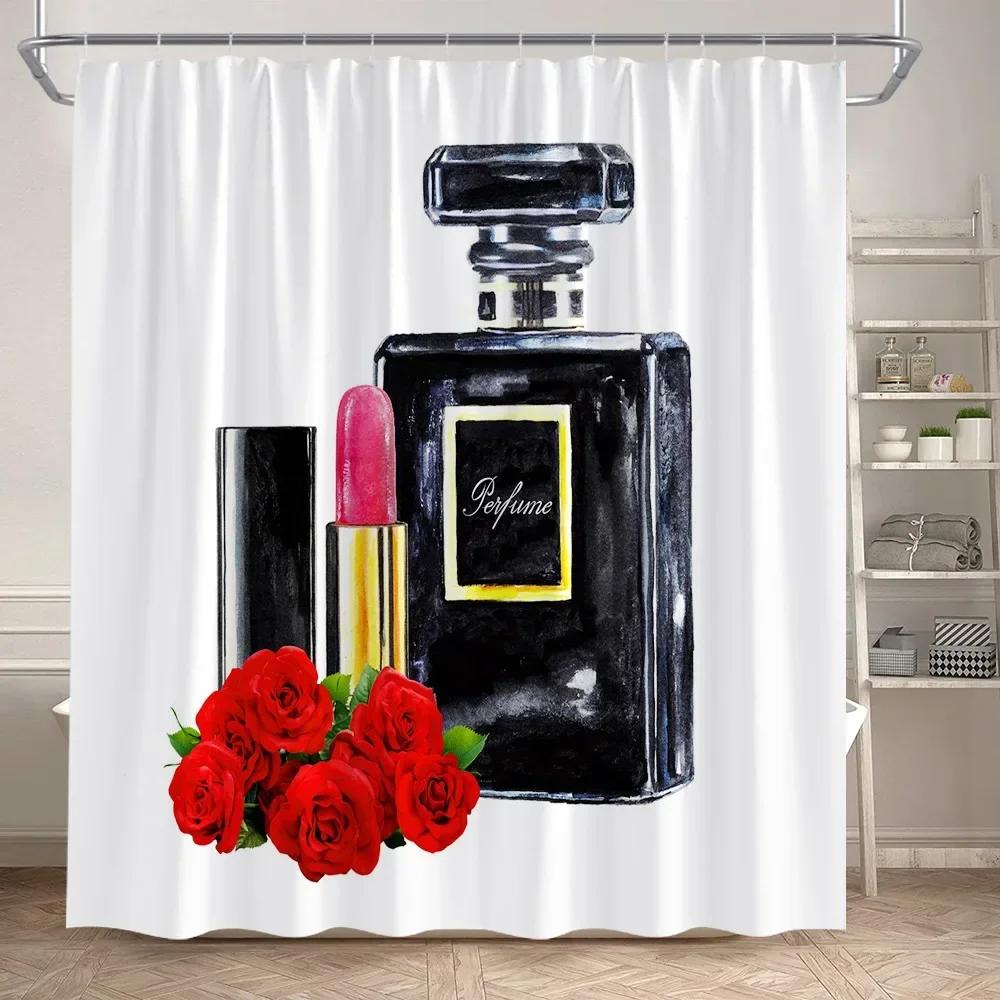 Set Tenda da Doccia Profumo Moda Fiore Rosa Rosa Donna Moderna Ragazza Decorazioni Bagno Casa Tappetino Antiscivolo Tappetino da Bagno Copri Sedile WC