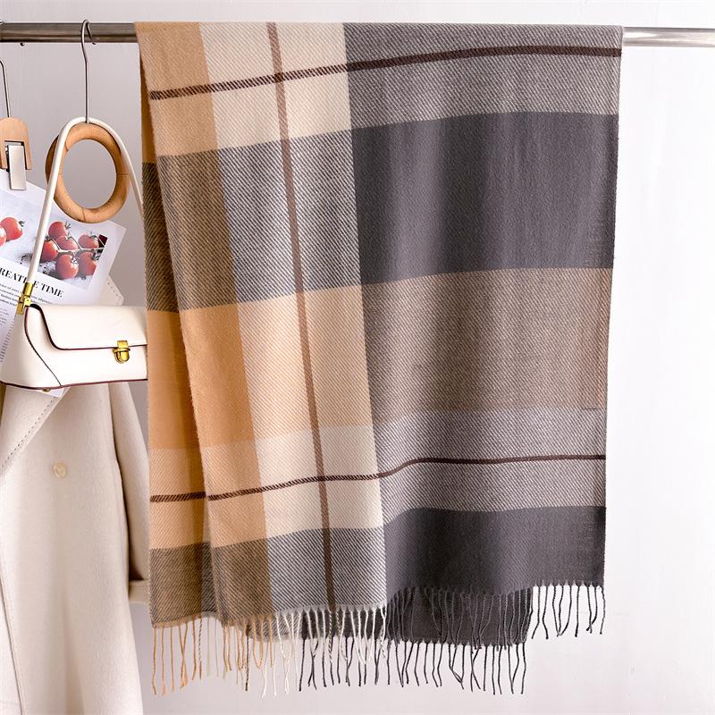 European and American style imitation cashmere woven warm shawl scarf for men and women in autumn and winter fashion versatile large square fringed