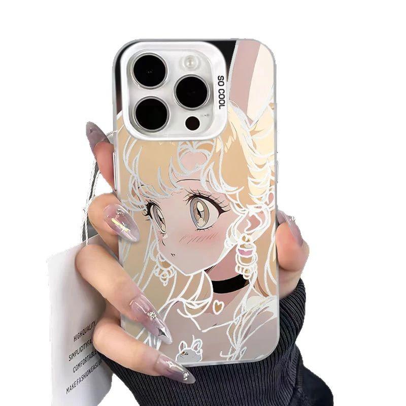 Cute beautiful girl applies to Apple 16/17promax mobile phone case iPhone 15 colored silver 13 matte 14 Japan and Korea