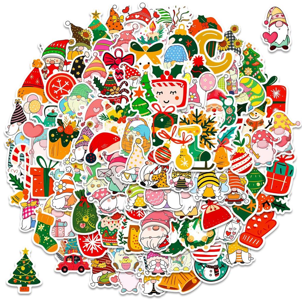 100PCS Christmas Waterproof Stickers Red Holiday Decals for Windows Cups Gifts DIY Stationery Decorations