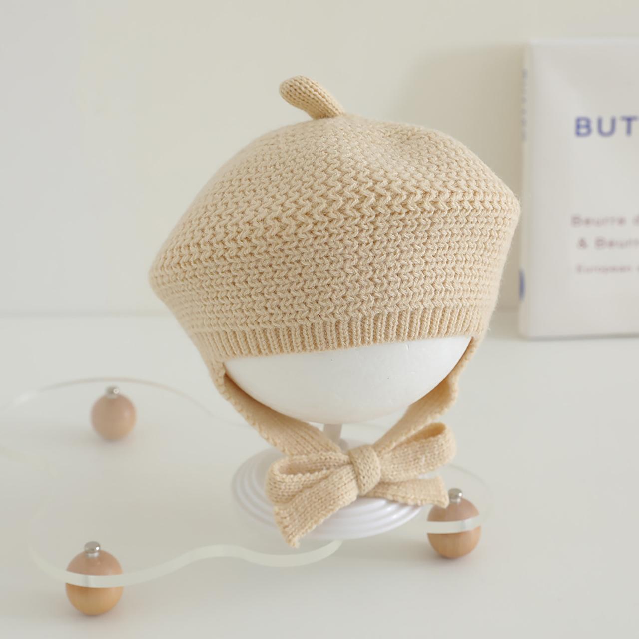 

Зимняя теплая детская беретка со шнуровкой, однотонная, шапка художника для девочки, вязаная шапка с ушками для младенца, малыша, ребенка хаки