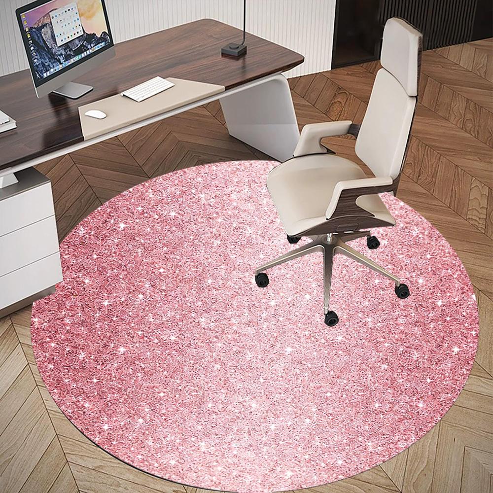 1pc Pink Glitter Round Chair Mat Office Area Rug - Non-Slip, Floor Mat for Office, Bedroom, and Indoor Decor P127214