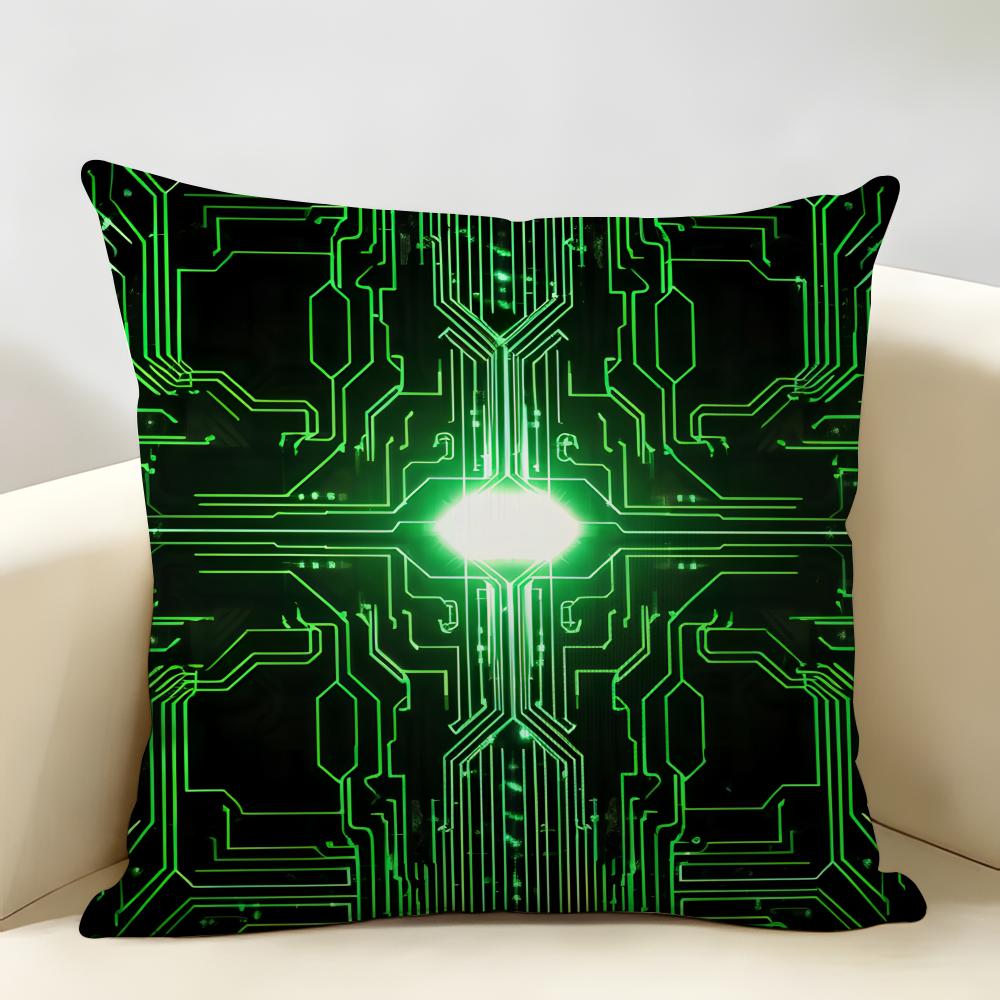 Circuit Board Pattern Design Cushion Cover Natural Linen Organic Fabric DoubleSided Printing Room Sofa Decor Pillow Case