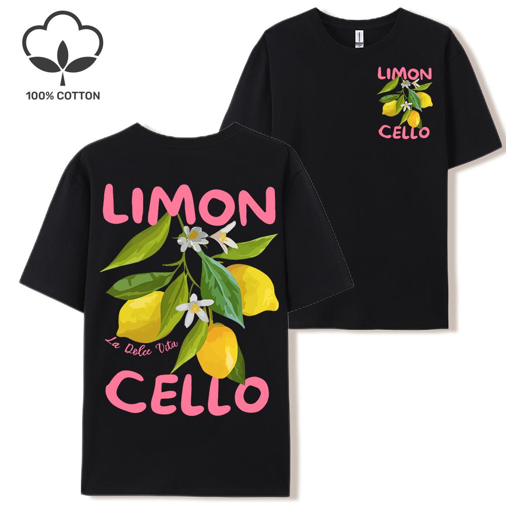Lemon Fruits Cello Pink Letter Print Woman T Shirts Cotton Multicolor T Shirt Hip Hop Summer Short Sleeve Y2K Womens Streetwear