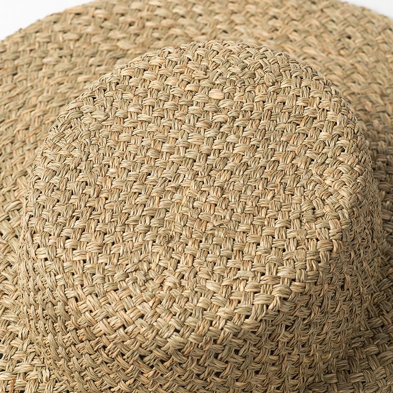 Spring and Summer New Hand-woven Seaweed Flat-top Straw Hat for Men and Women Outdoor Travel Sunscreen Beach Sunshade Flat-top Hat