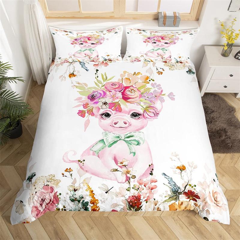 Poszwa na kołdrę Kawaii Słoń Twin Kreskówkowy Zwierzęcy Zestaw Pościeli Kwiatowa Poszwa na Kołdrę Mikrofibra Motyl Zestawy Pościeli Dla Chłopców Dziewcząt