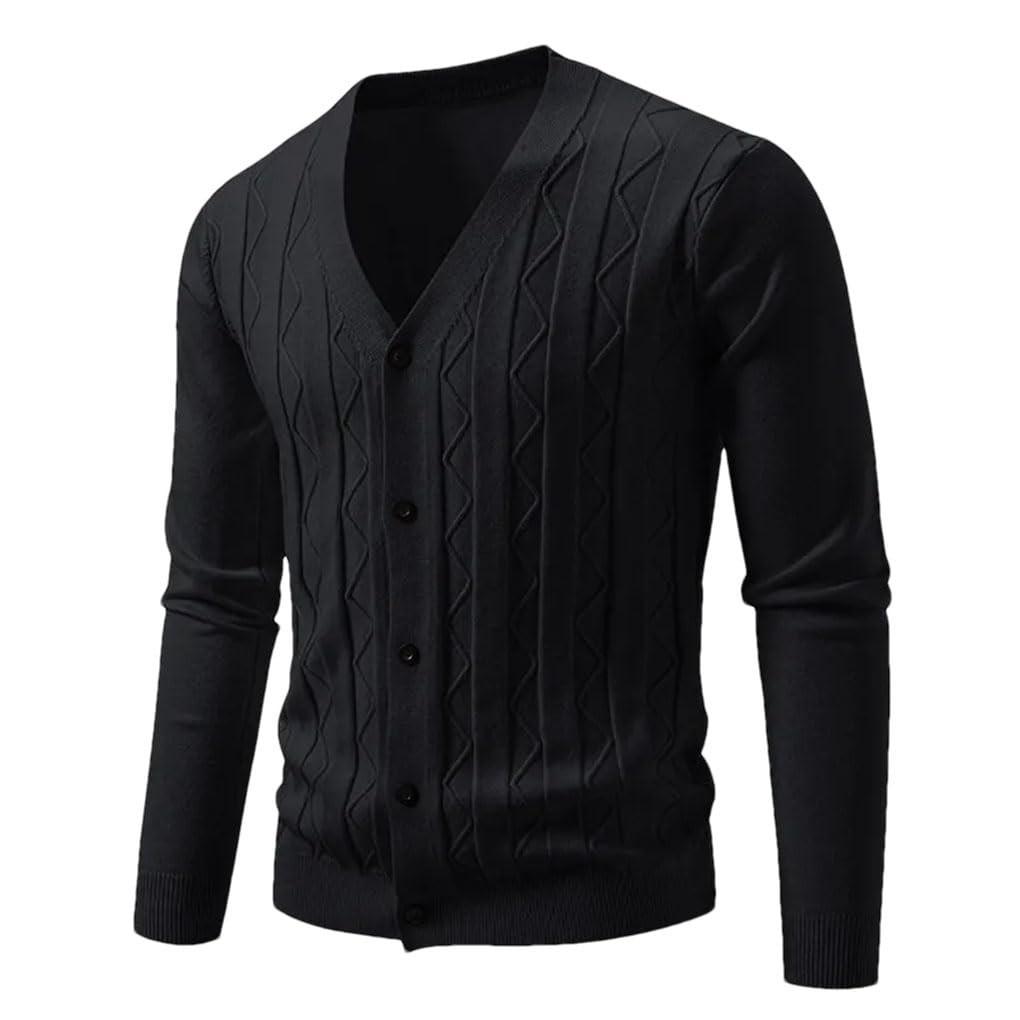 Mens Cardigan Sweater Casual Long Sleeve V Neck Buttons Down Cable Knit Shirts Textured Fall Winter Clothes
