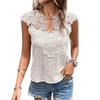 Women Summer Tops V-Neck Short Sleeve Pullover Tops Slim Fit Solid Color Pullover Tops Hollow Lace Floral Casual Tops