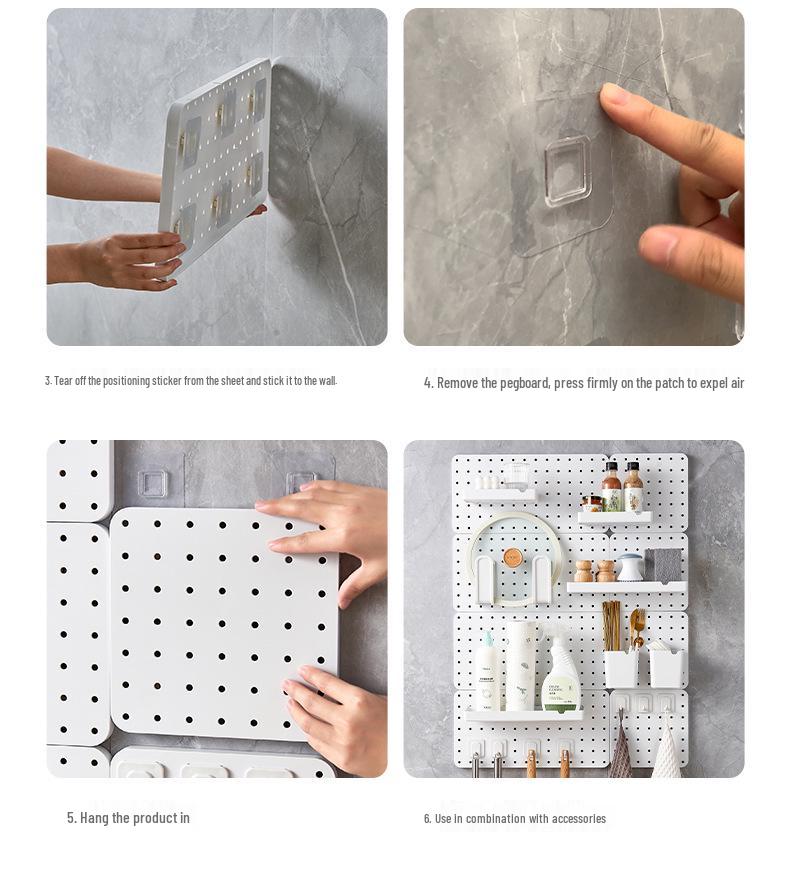 Wall-Mounted No-Drill Pegboard Storage Shelf for Kitchen and Dorm Room