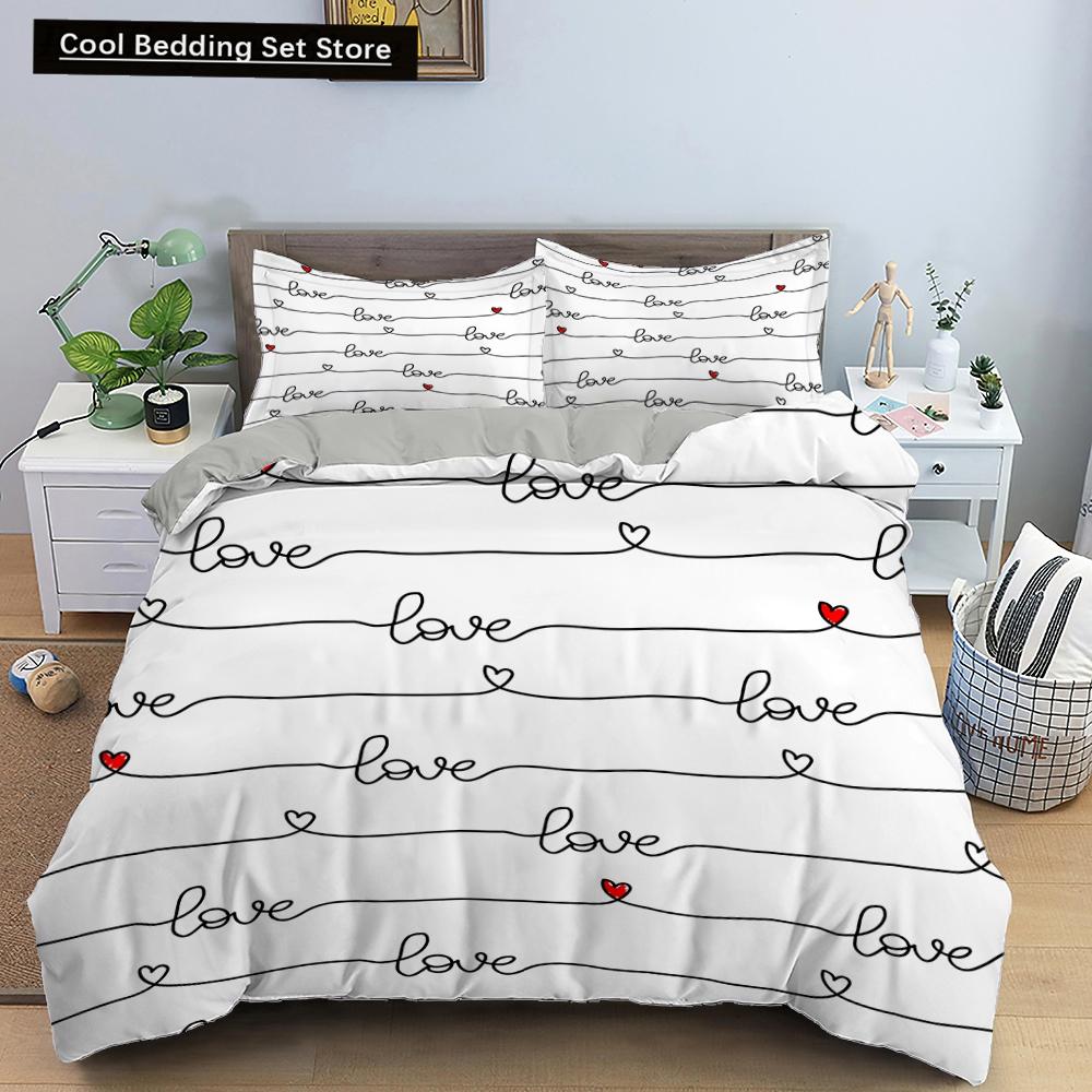 Lover Couple Bed Duvet Cover Set Valentine's Day Gift Heart Shape Bedding Set King Queen Double 2/3pcs Polyester Comforter Cover
