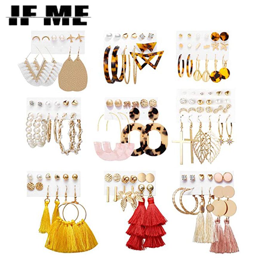 IF ME Trendy Geometirc Gold Round Hoop Earrings Set For Women Big Leopard Resin Hoop Earrings Accessories Jewelry Party