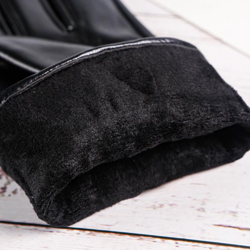 Women's Touchscreen Windproof Leather Gloves - Fleece-Lined, Thickened, Warm for Autumn/Winter, Cycling & Driving, Fashionable PU Cotton.