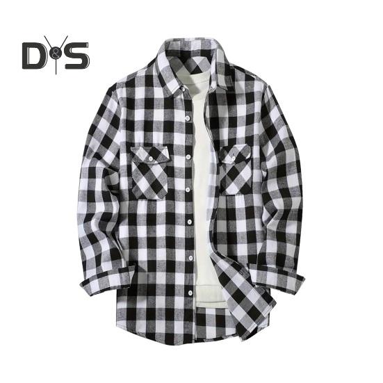 

Осень-зима Мужская рубашка Пальто Клетчатый принт Длинные рукава Нагрудный карман Отложной воротник Однобортный свободный пиджак контрастного цвета L белый