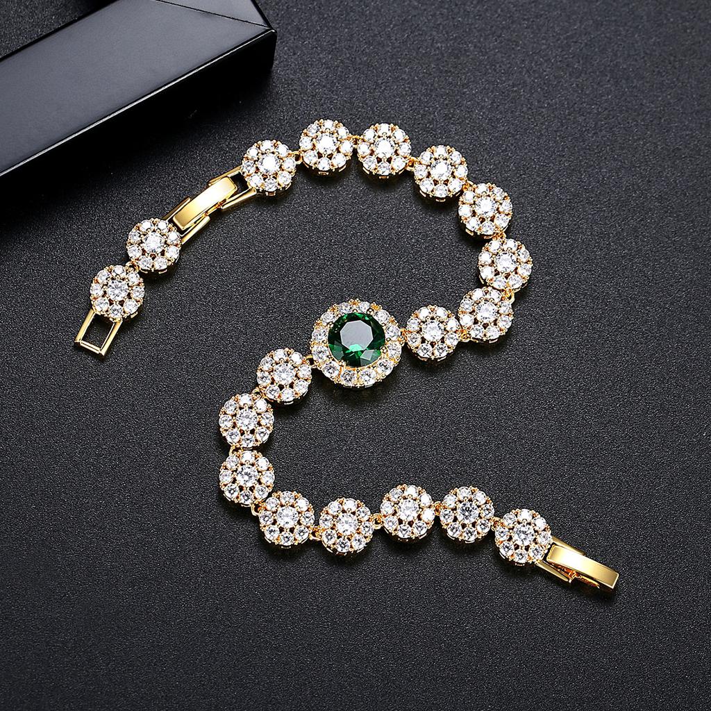 LUIOXI Luxury Versatile Double Buckle Copper Micro Inlaid Circular Zircon Colored Crystal Tennis Chain Head Bracelet