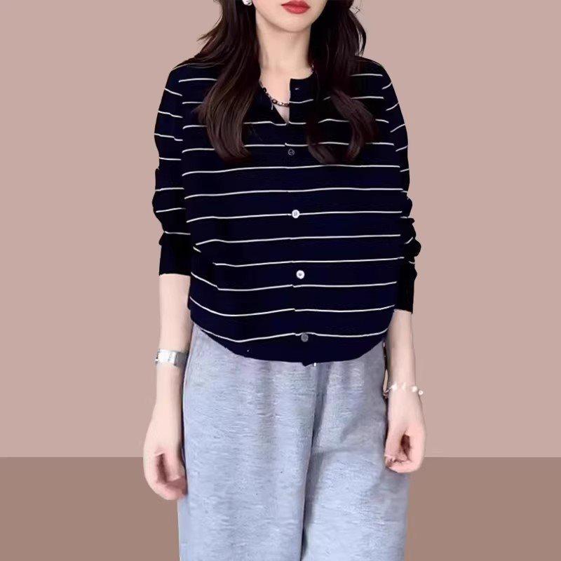 

Plus Size Striped Knit Cardigan for Women - Early Autumn 2025 Lazy Style 4XL (160-170 jin)