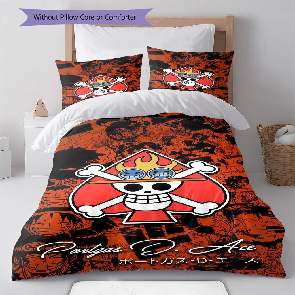 One Piece Straw Hat Pirates Pattern Bedding Quilt Set Quilt Cover Pillowcase Home Birthday Gift(1 * duvet cover + 2 * pillowcase, without core)