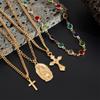 4Pcs Cross Pendant Necklace Set for Women Trendy Colorful Chain Long Necklace Party Jewelry