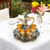 Vintage Blue & Gold Tea Set W/ Tray(1 Teapot & 6 Cups),Zinc Alloy Wine & Coffee Service Set,Elegant Bar Decor for Tea,Cocktails