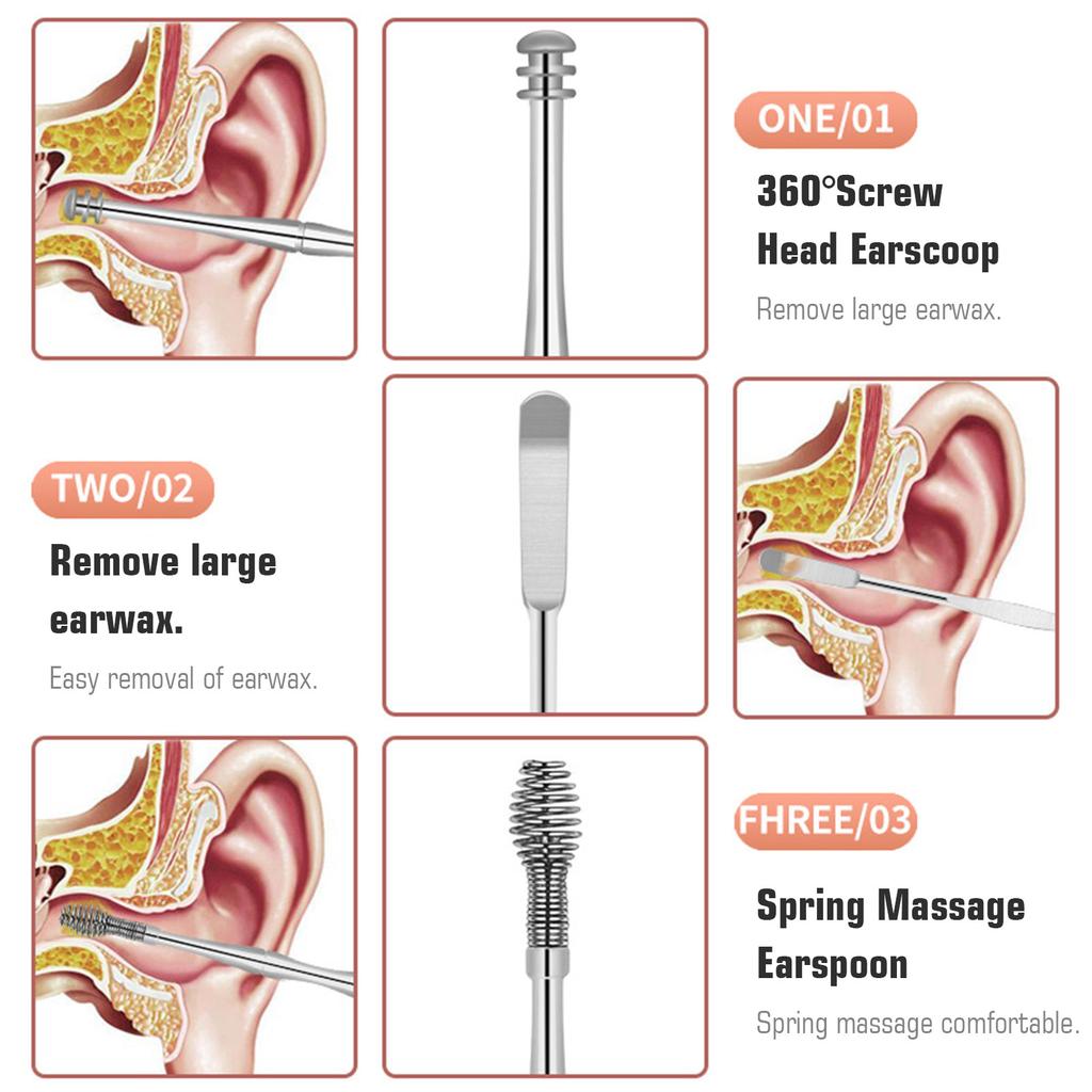 10PCS Earwax Removal Kit Ear Pick Set Earwax Remover Ear Spoon Earpick Ear Picker for Ear Massage Adult Ear Care Tools