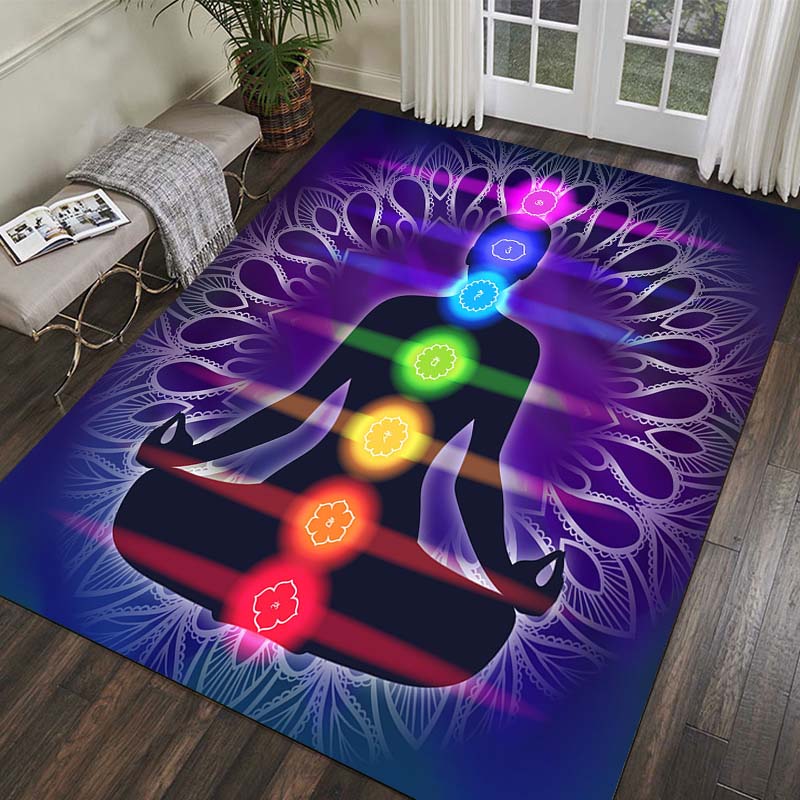 15 Sizes Indian Buddha Statue Meditation Seven Chakras Carpet for Bedroom Yoga Floor Mat Living Room Floor Decor Anti-slip Rugs