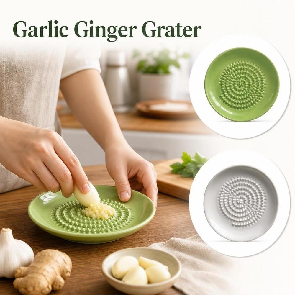 Ceramic Garlic Ginger Grater Round Shape Garlic Shredding Plate Convenient Food Grinder Household