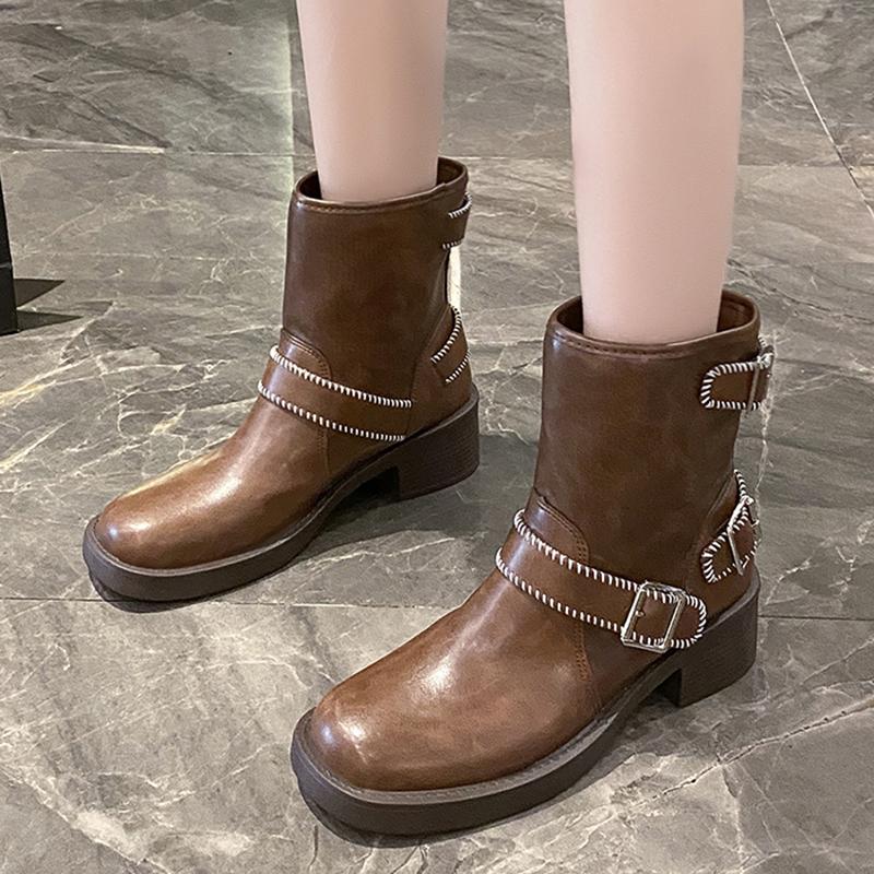 Fashion Fashion Silver Buckle Decoration Riding Boots Women 2025 Winter Square Toe Medium Heel Modern Shoes Sexy Western Cowboy Boots
