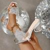 Women Rhinestone Floral Slip On Transparent High Heel Sandals Sparkly Summer Platform Shoes