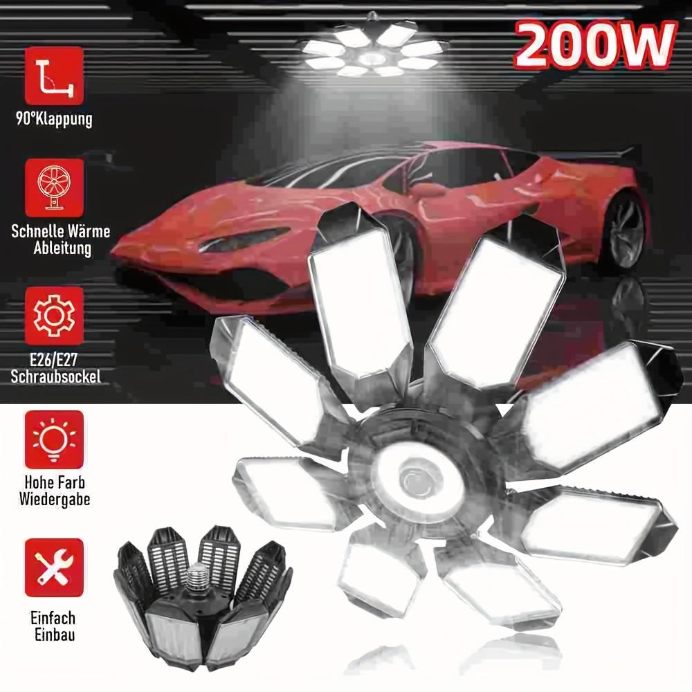 Achtflügeliges faltbares Garagenlicht, Verformbares LED-Licht vom Split-Typ, Breite Ausleuchtung, Einfache Installation, Installiert in Garagen, Lagerhallen, Werkstätten